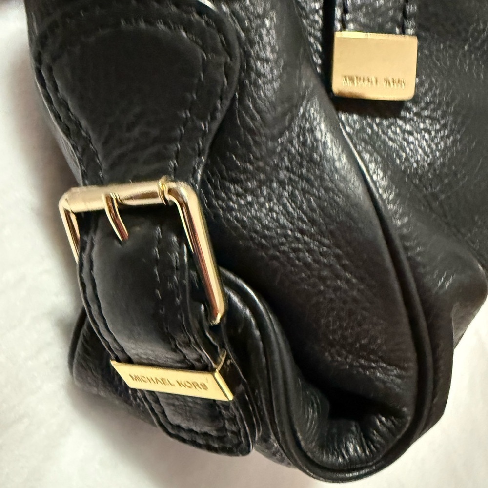 Michael Kors Black Leather Hobo Shoulder Bag Logo Strap - Picture 6 of 11